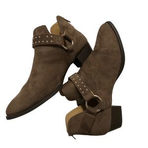 Faux Suede Studded Pointed Toe Ankle Boot